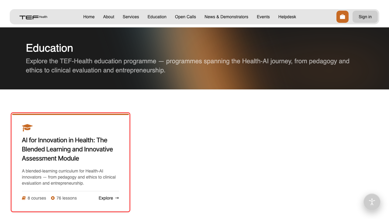 The Education landing page — one card per programme