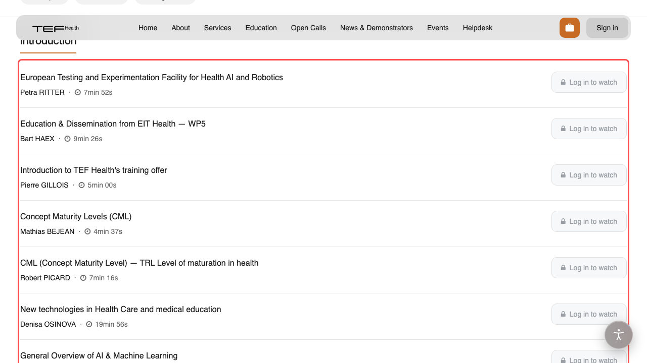 A course page — lessons grouped under their module headings