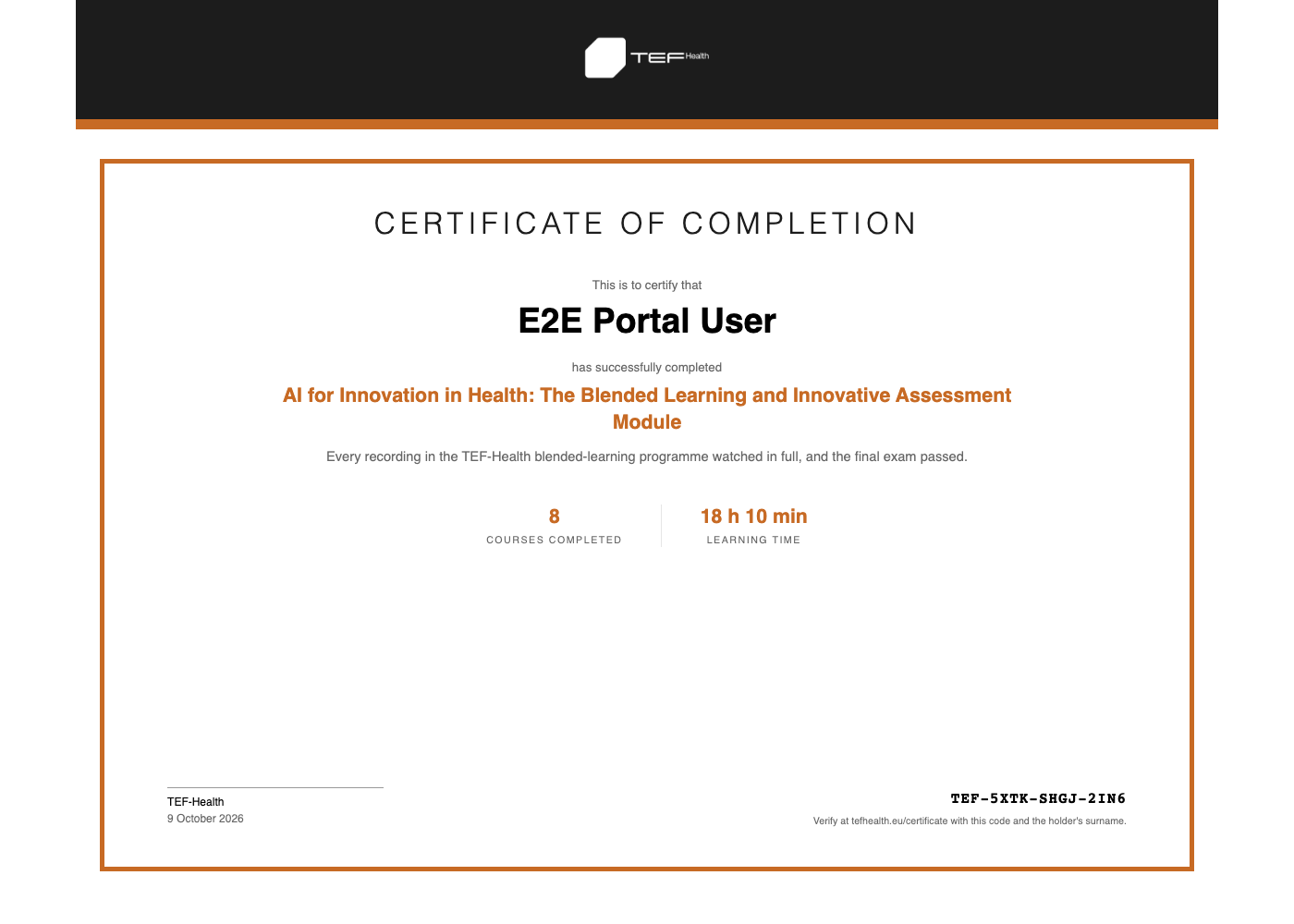 The issued certificate