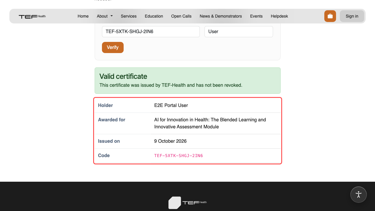 A verified certificate