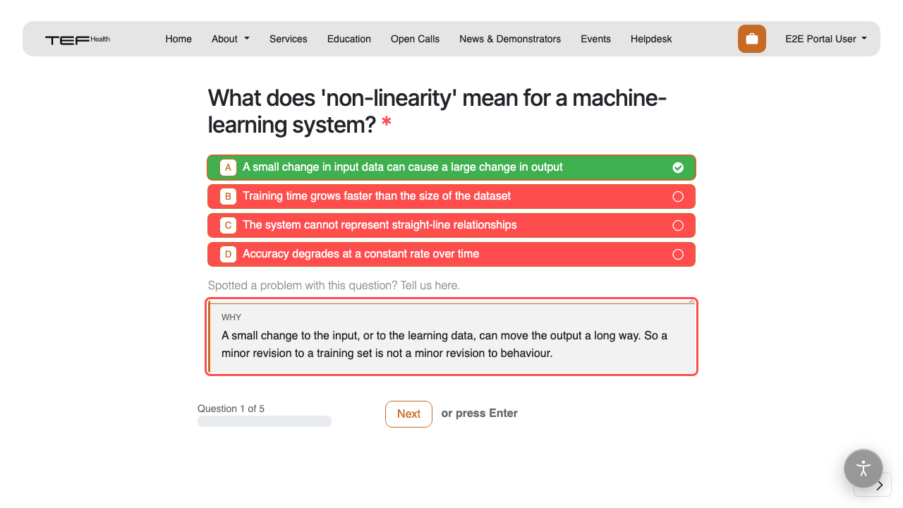 A quiz question after answering, with the explanation revealed