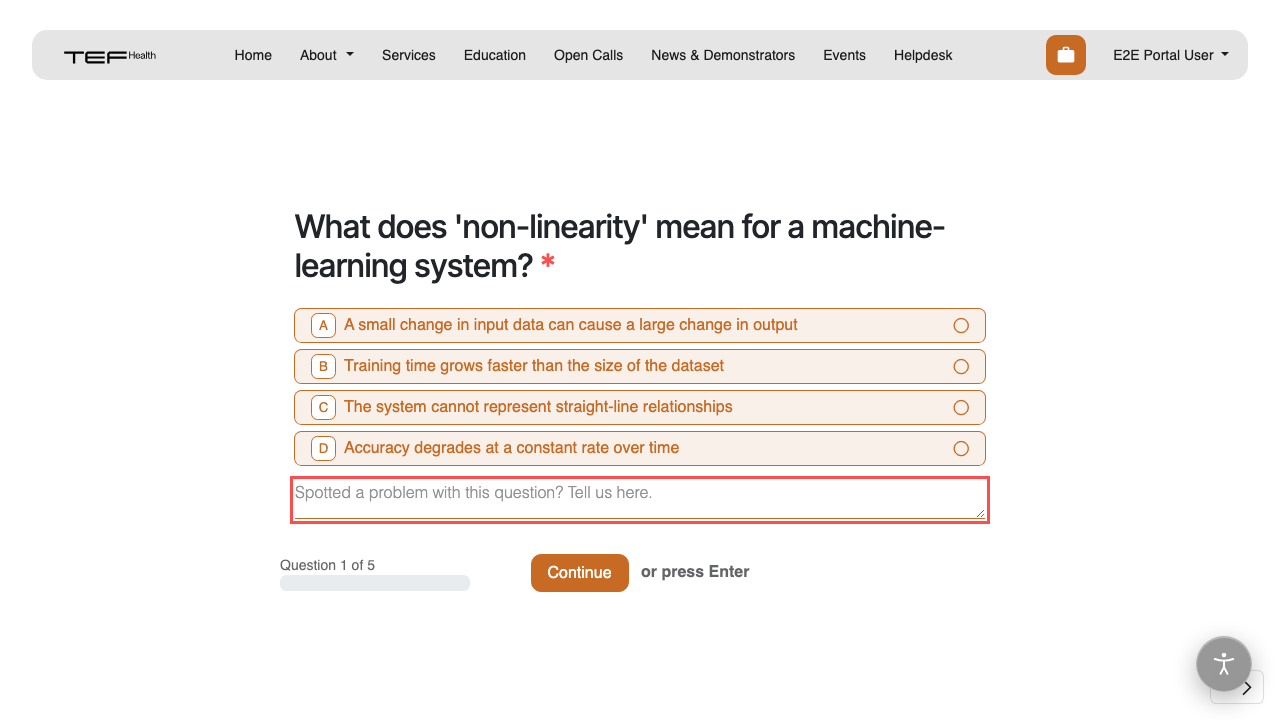 The comment box under a quiz question