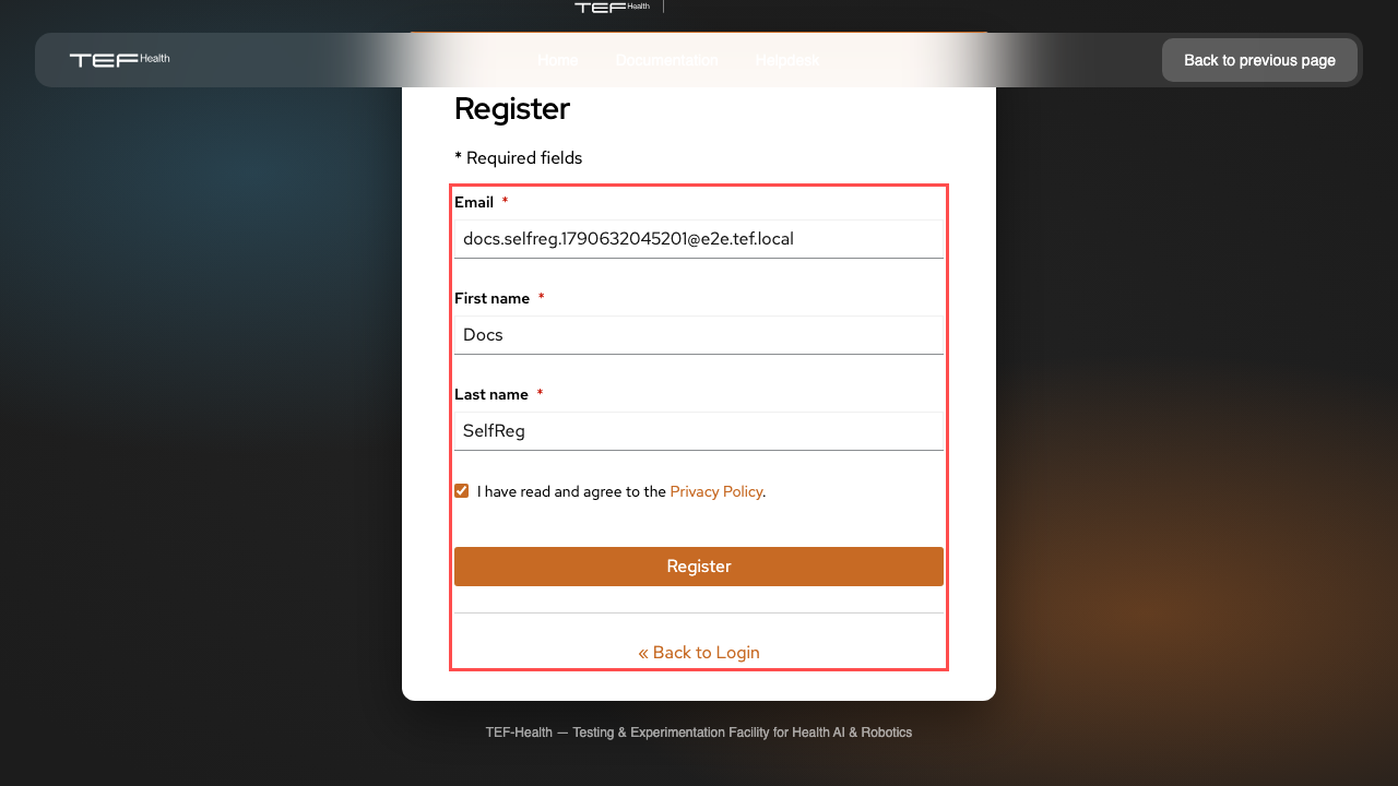 Registration form