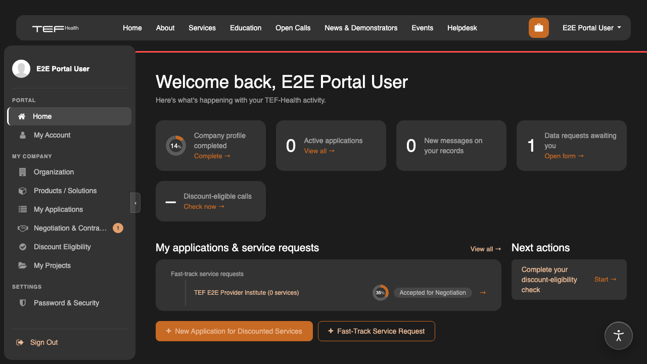 Portal home after login