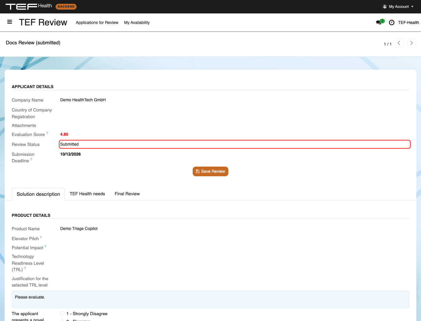 Submitted reviews on the dashboard