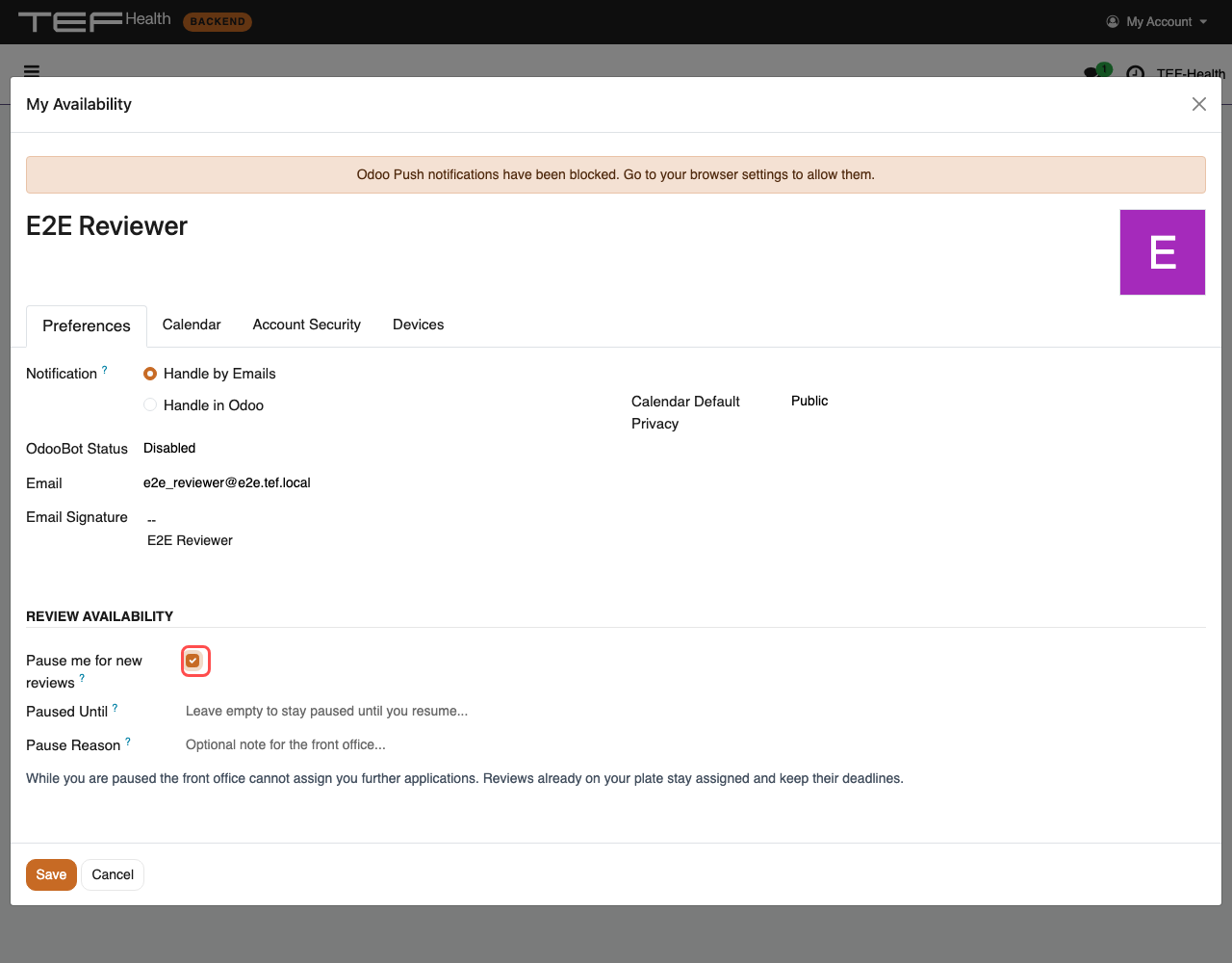 Pausing yourself in Preferences