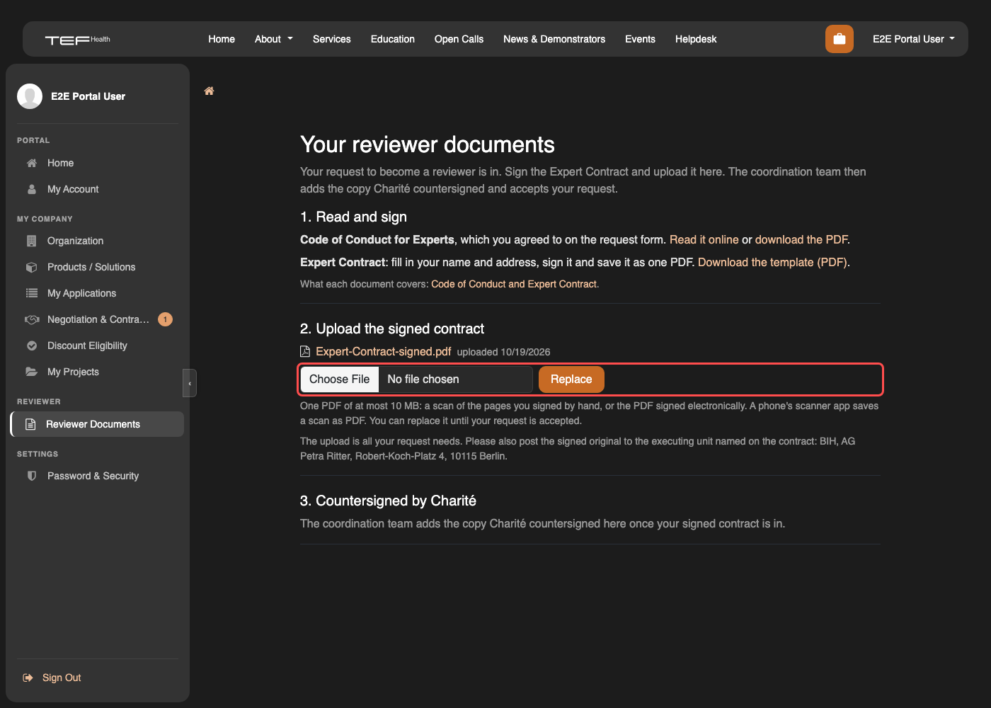 The reviewer documents page a request opens